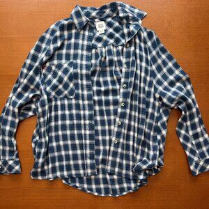 BDG Oversized Blue Plaid Button Down Flannel Shirt